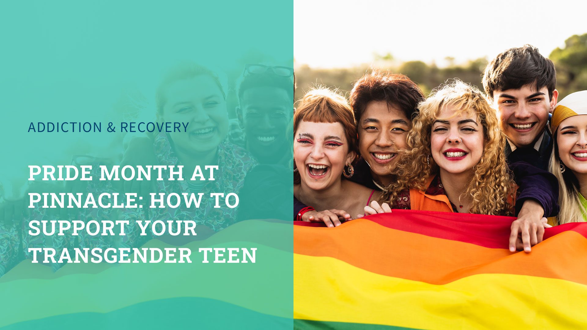 Photo of group of teens with pride/rainbow flag