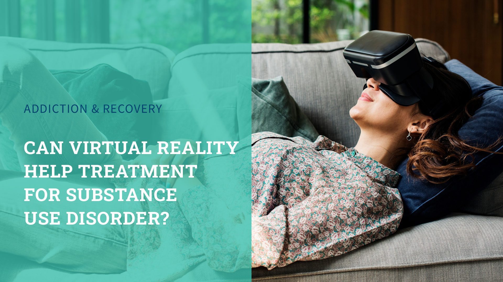woman lying on a couch with a VR headset on